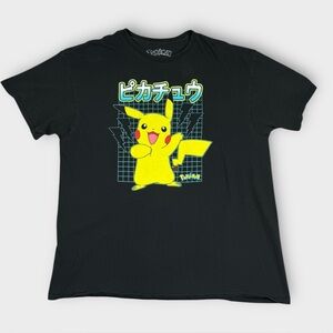 Pokemon Mens Pikachu Kanji Tech Grids Anime Gaming Shirt XL Black‎